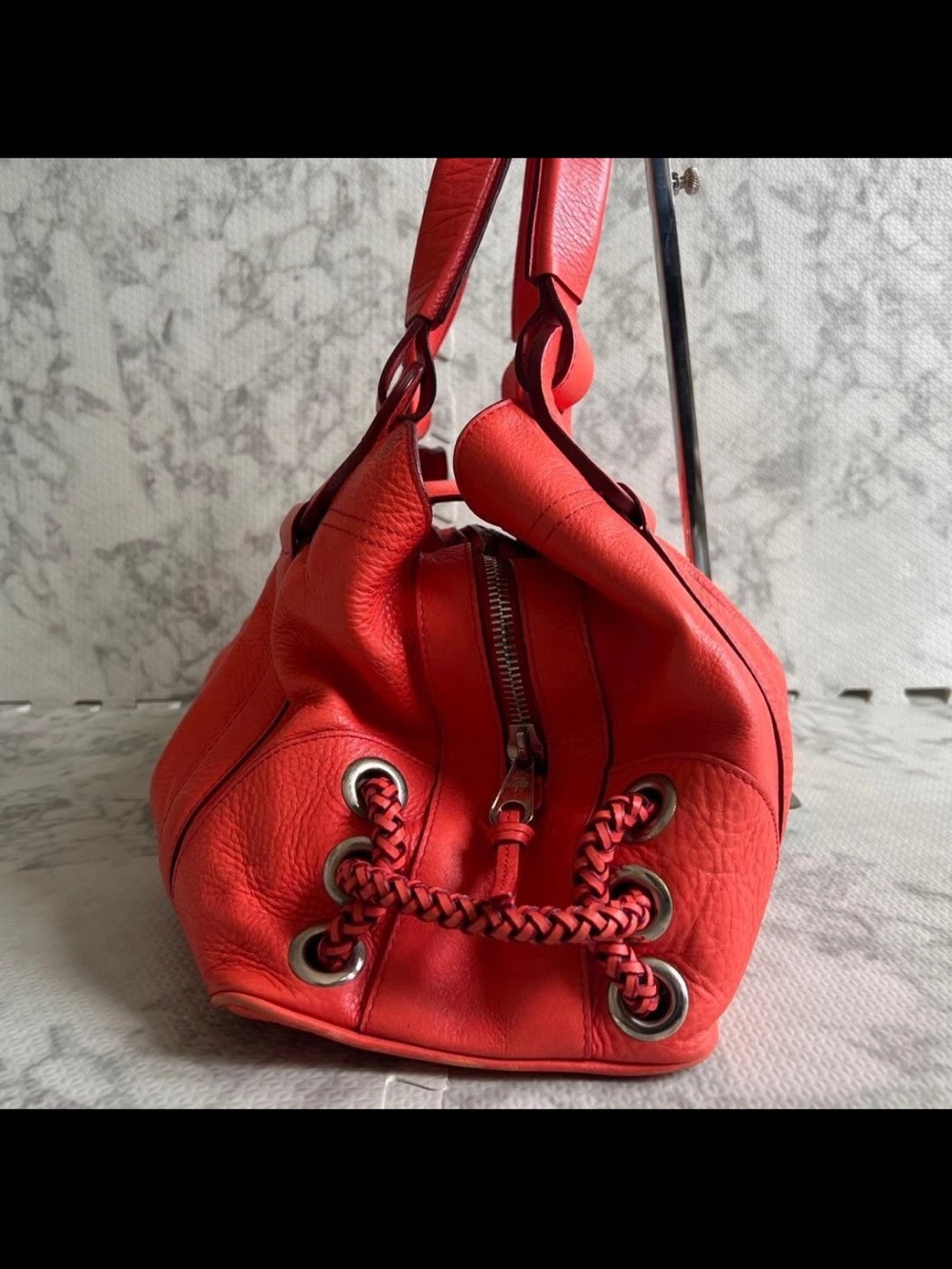 Mulberry Red Pebbled Leather Shoulder Bag with Turn-Lock Flap - Picture 3 of 16
